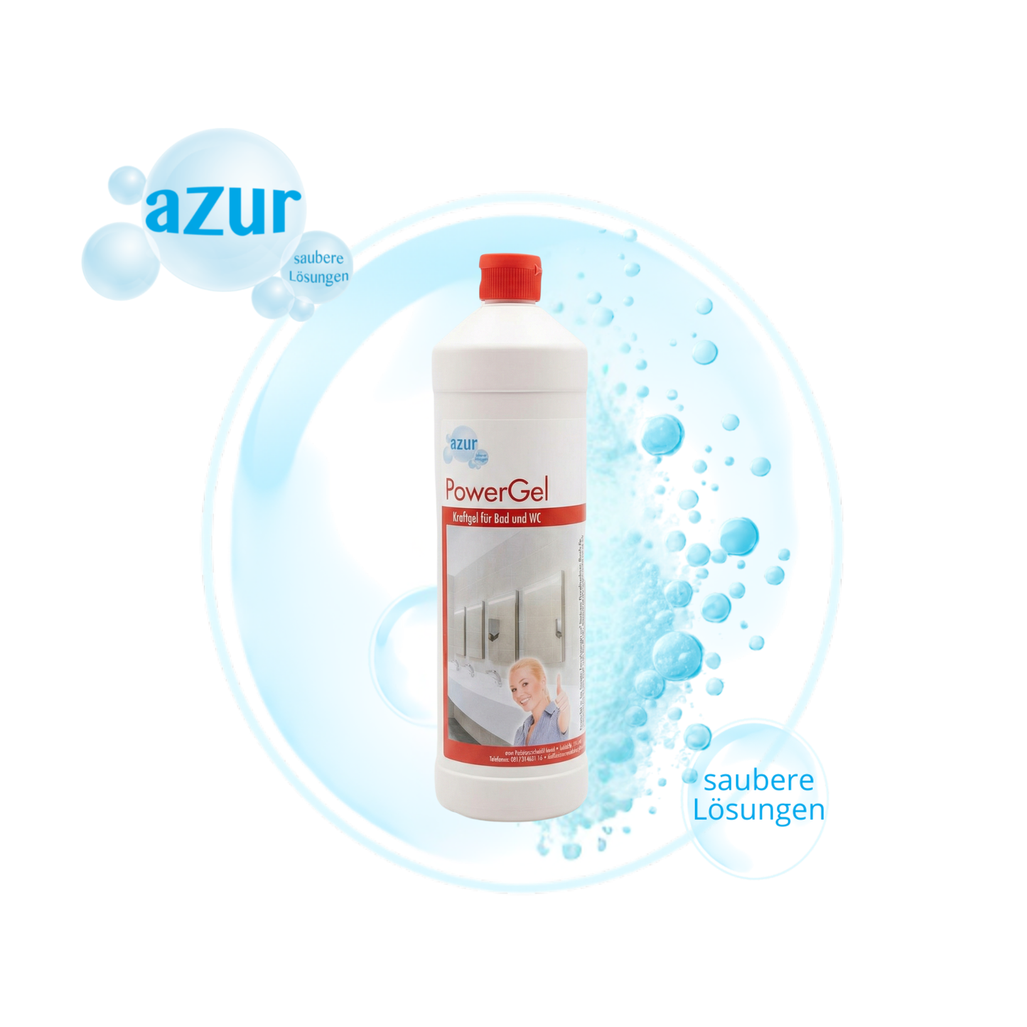 azur PowerGel 1 L – Sanitär- & Badreiniger Konzentrat | Haftgel gegen Kalk & Ablagerungen